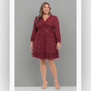 London Times Women's V-Neck Ruched Waist Tiered Skirt Dress Plus Size 18W NEW